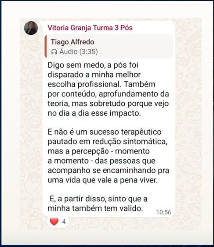 Depoimento de Vitória Granja sobre a pós-graduação em ACT