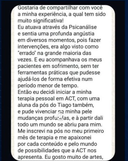 Depoimento de aluna sobre a transição da Psicanálise para a ACT