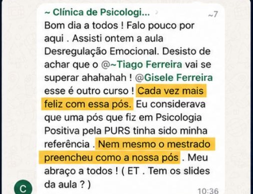 Depoimento sobre a aula de Desregulação Emocional